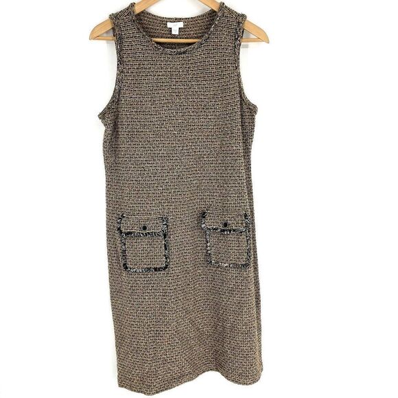 J Jill Dress Size XS Womens Butterscotch Tweed Knit Shift Jumper Pocket Fringe - Picture 1 of 9